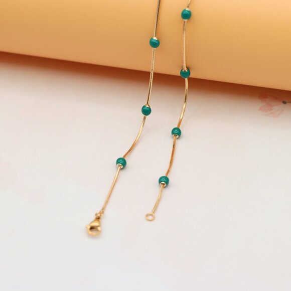 "Rose Gold Necklace with Green Beads Subtle Pop of Color, XPNL0139 - Picture 10 of 12